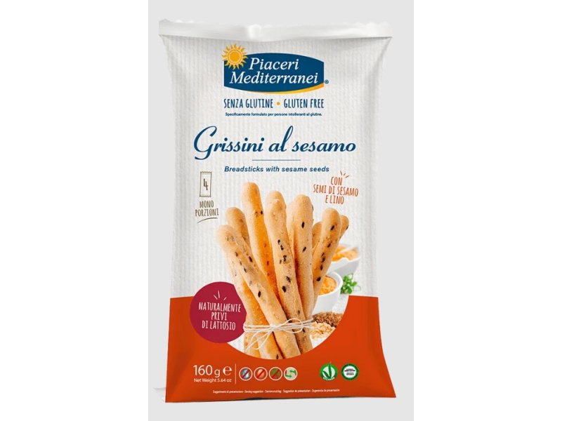 PIACERI Grissini breadsticks with sesame seeds 160g. (4 mini servings). Gluten-free product