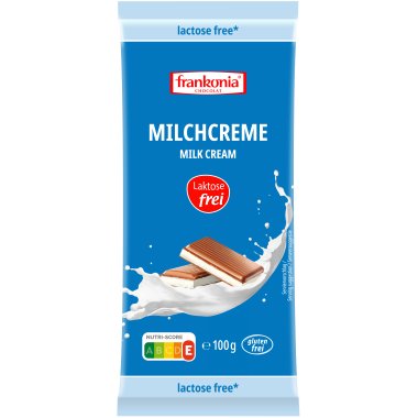 FRANKONIA Milk cream filled Milk chocolate lactose free 100g. Gluten free product.