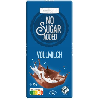 FRANKONIA No Sugar Added Pure Milk Chocolate 80g. Gluten free product.