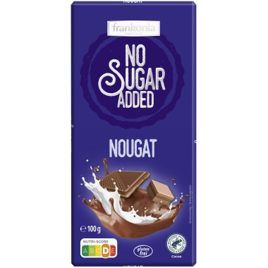 FRANKONIA No Sugar Added Nougat filled Milk Chocolate 100g. Gluten free product.