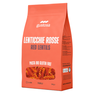 PASTA GUSTOSA Caserecce pasta made from 100% red lentils BIO 340g. Gluten free product.