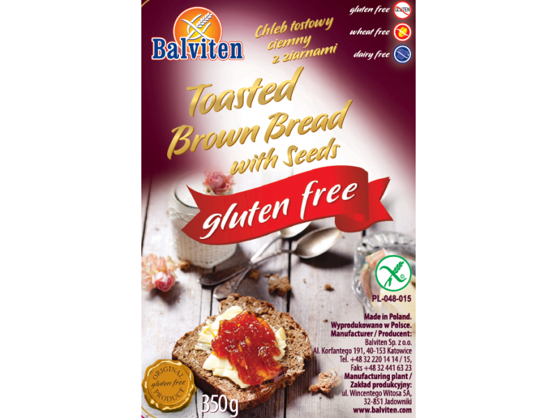 Dark toast bread with grains 350g. Gluten-free product