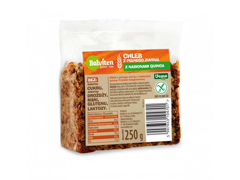 Whole grain bread with quinoa 250g. Gluten-free product