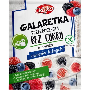 CELIKO Galaretka bez cukru PRZEZROCZYSTA o smaku owoców leśnych 14g.Produkt bezglutenowy