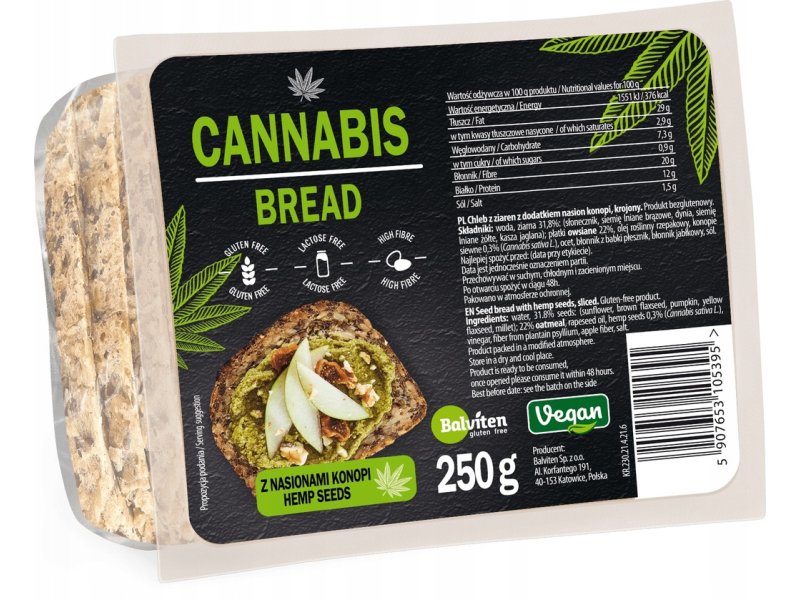 Whole grain bread with hemp seeds 250g. Gluten-free product
